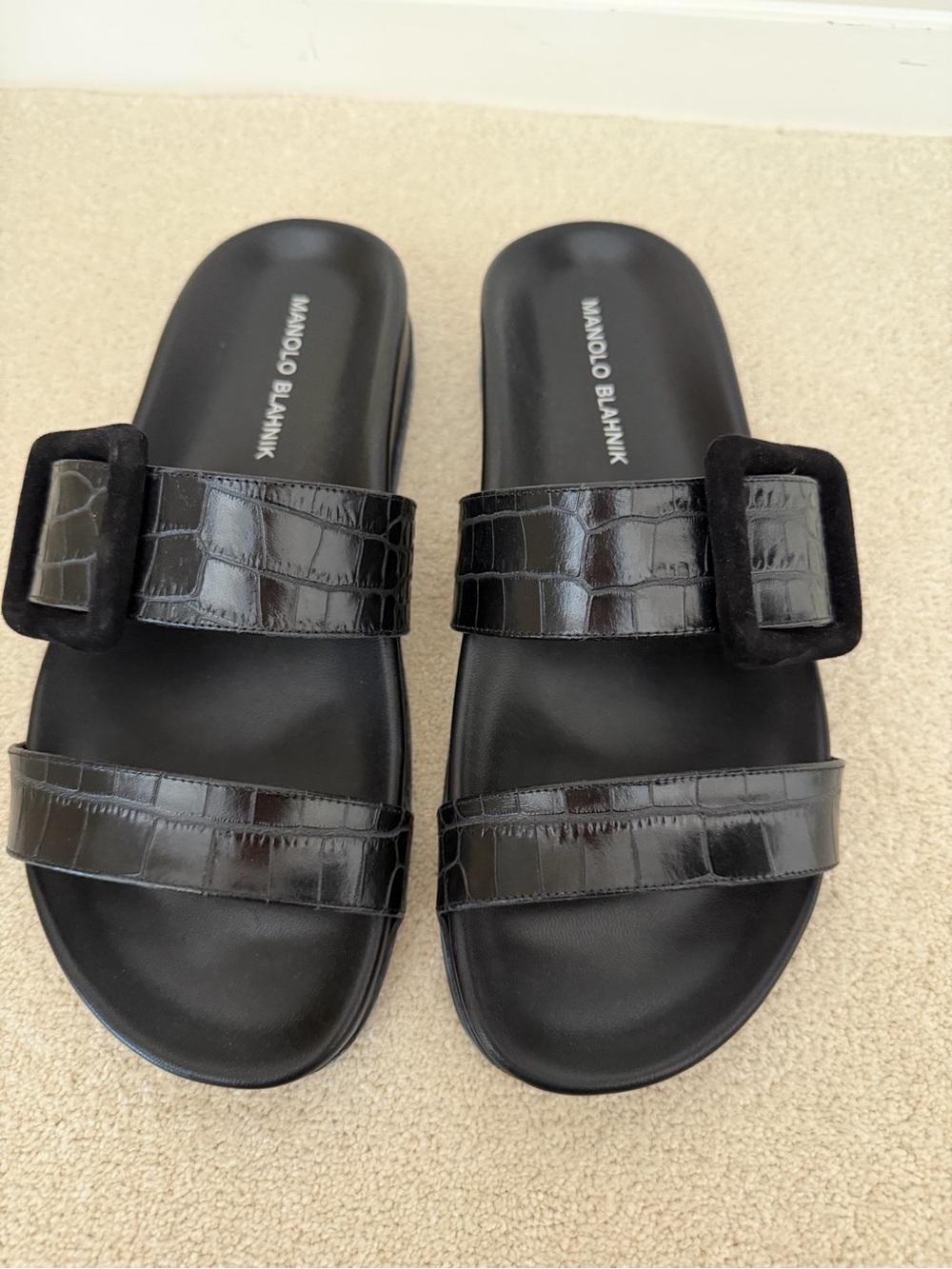 Manolo Blahnik Black Rubber Slides